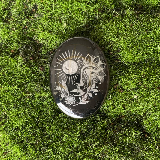 Engraved Glass Cab - Made to order - Sun goddess