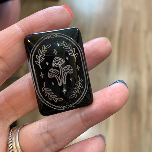 Engraved Glass Cab - Made to order - Mystical Mushroom