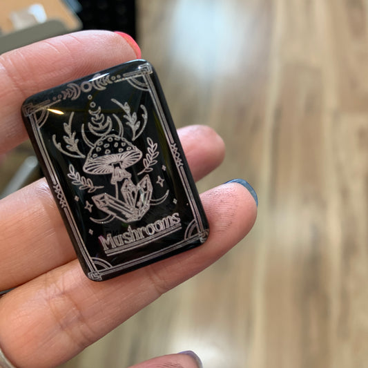 Engraved Glass Cab - Made to order - Mushroom Tarot