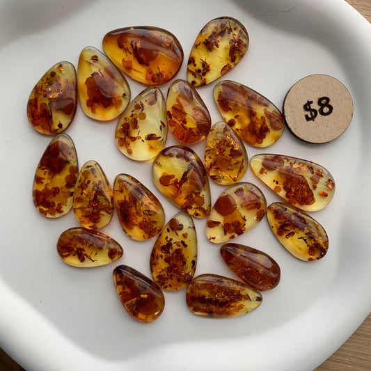 Flower Amber Cabochon - Amber - Yellow