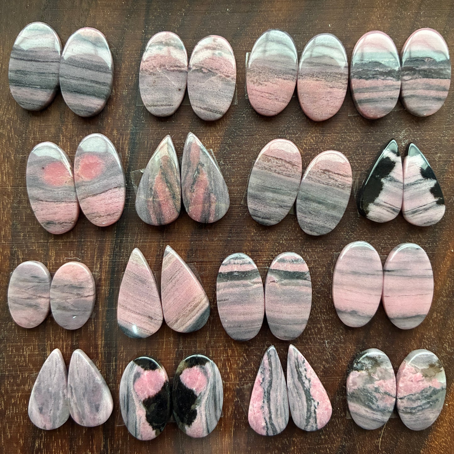 Rhodonite Cabochon Pair