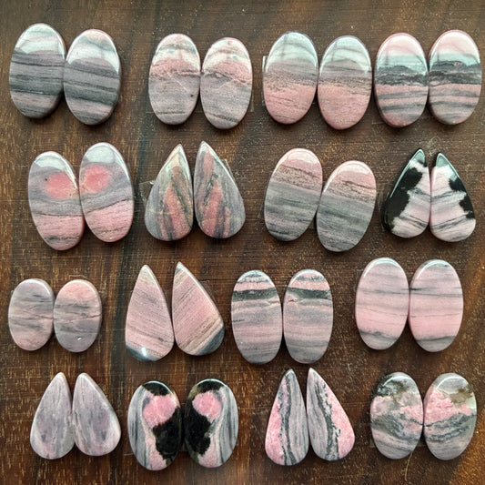 Rhodonite Cabochon Pair
