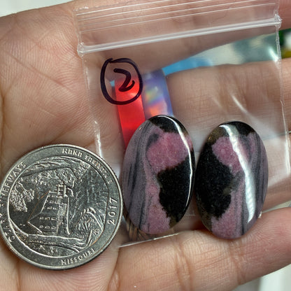 Rhodonite Cabochon Pair