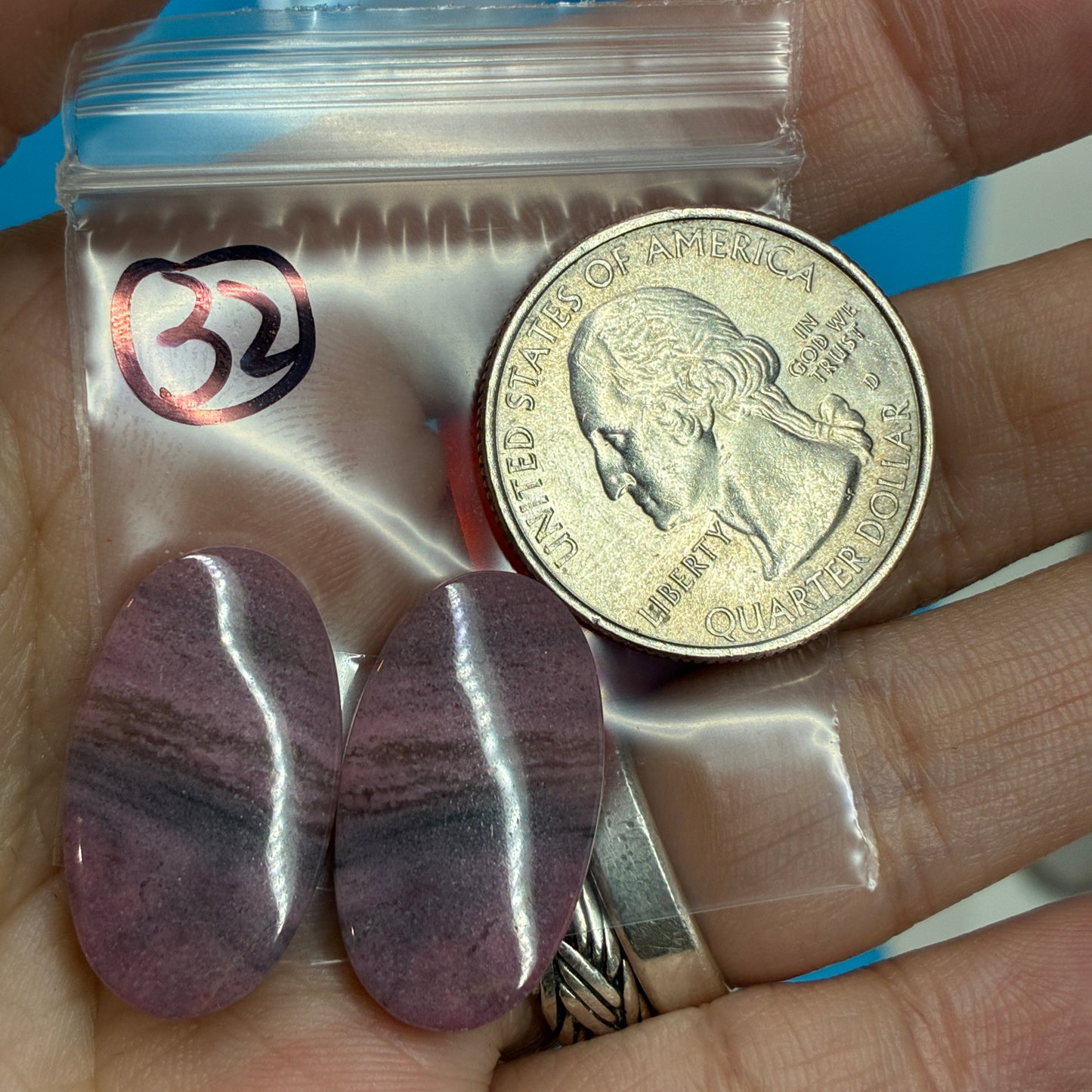 Rhodonite Cabochon Pair