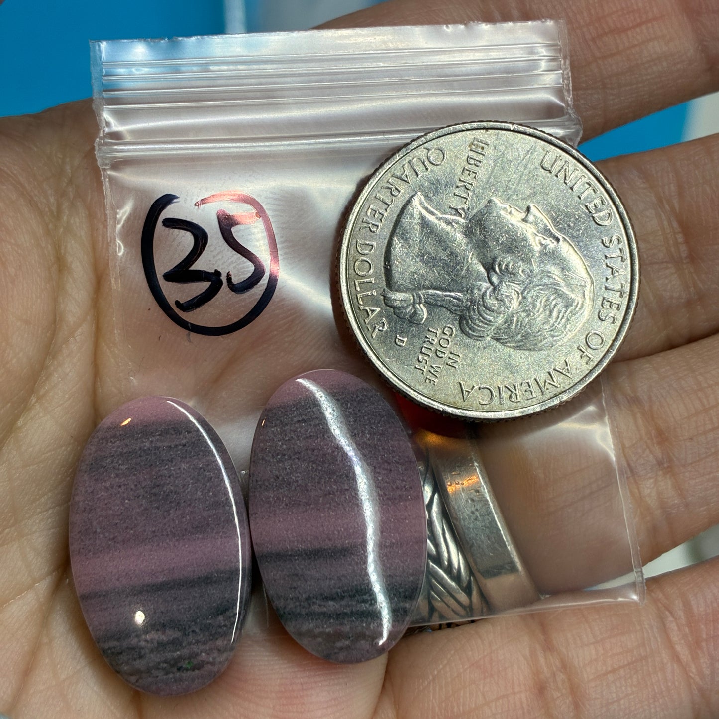 Rhodonite Cabochon Pair