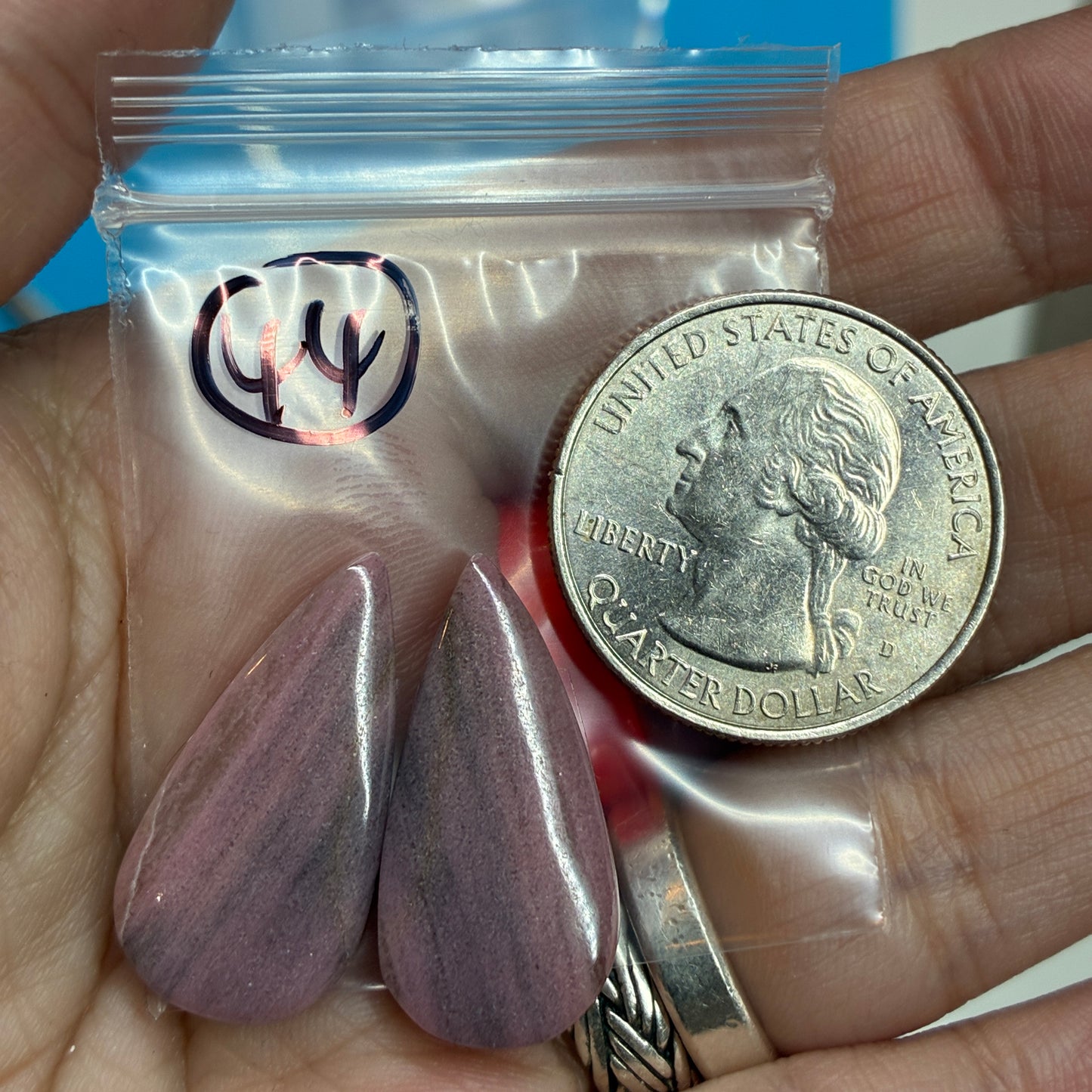 Rhodonite Cabochon Pair