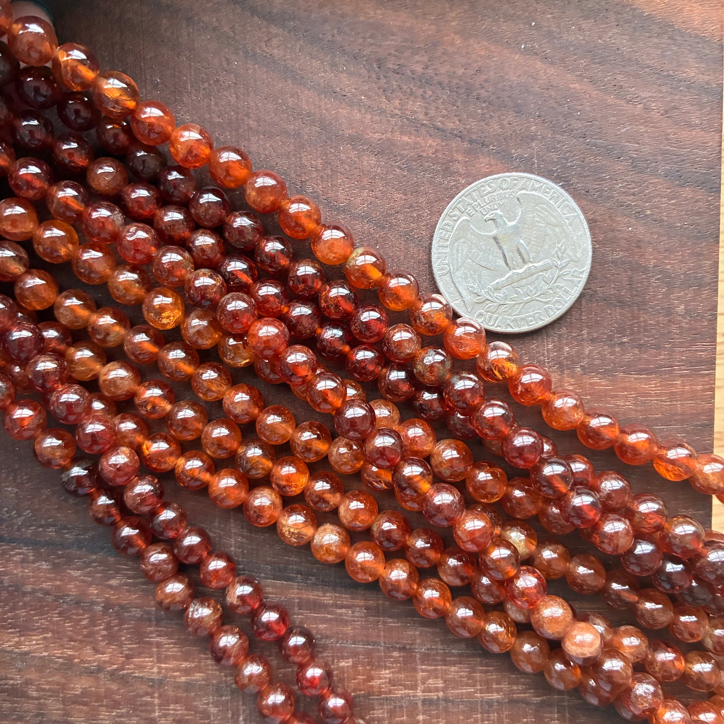 6mm Orange Garnet Round Bead Strand