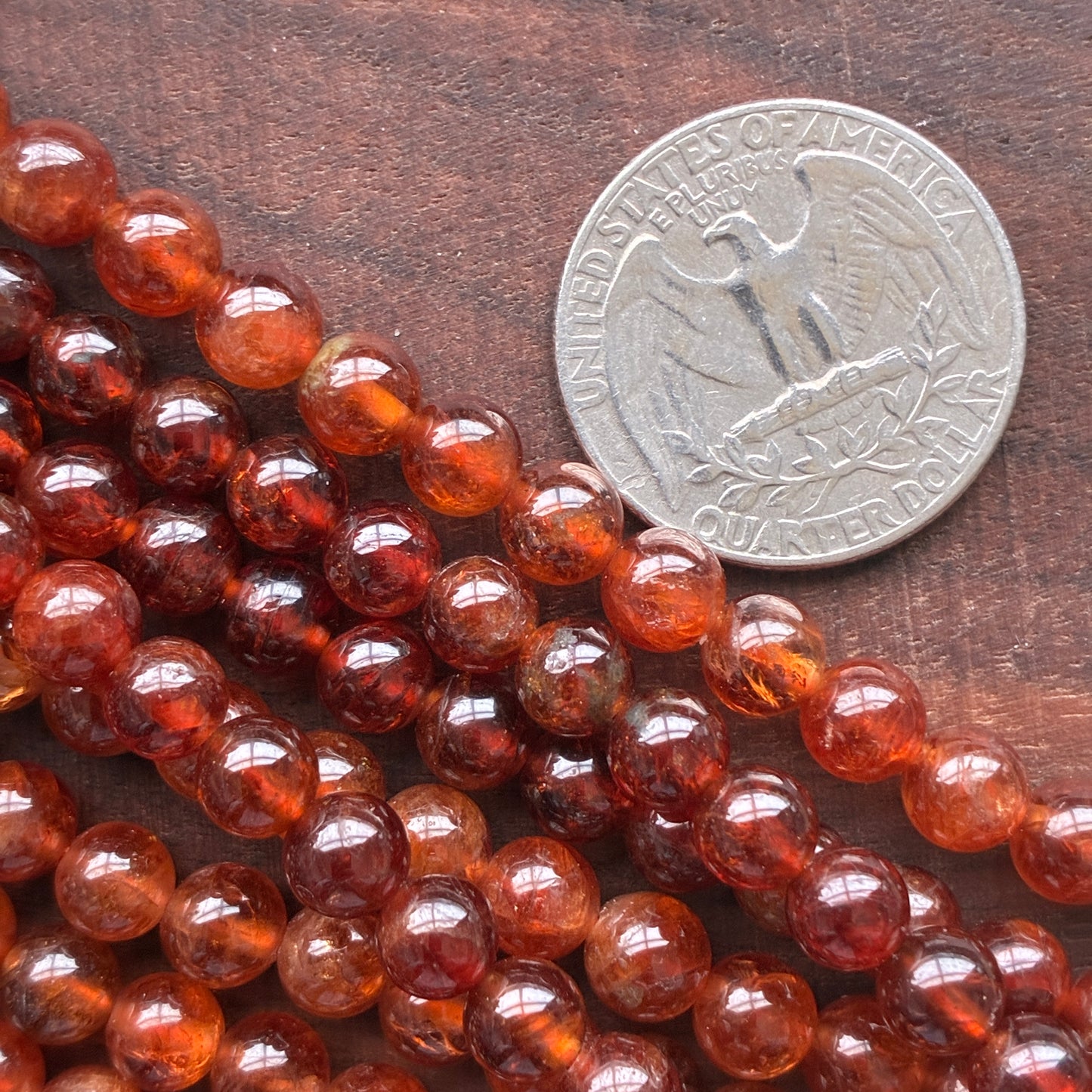 6mm Orange Garnet Round Bead Strand