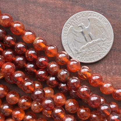 6mm Orange Garnet Round Bead Strand