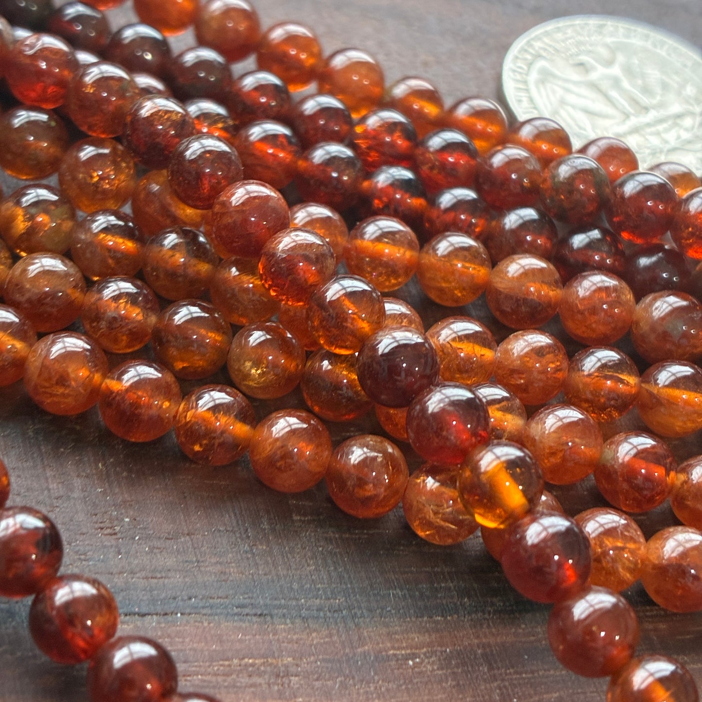 6mm Orange Garnet Round Bead Strand