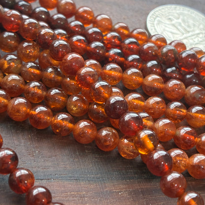 6mm Orange Garnet Round Bead Strand
