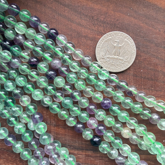 6mm Green Purple Fluorite Round Bead Strand
