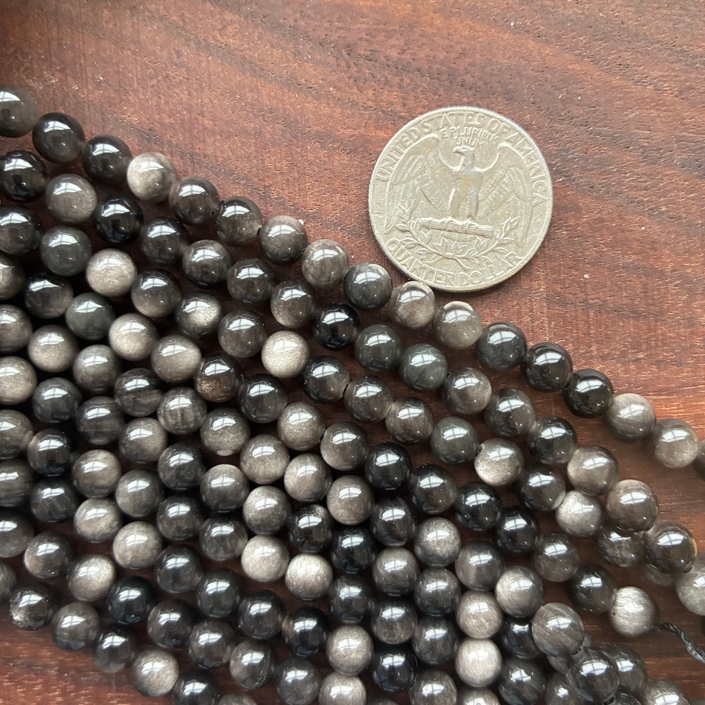 6mm Silver Sheen Obsidian Round Bead Strand
