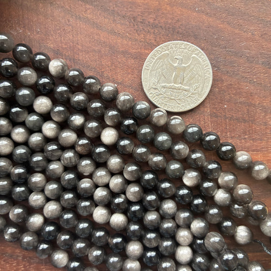 6mm Silver Sheen Obsidian Round Bead Strand