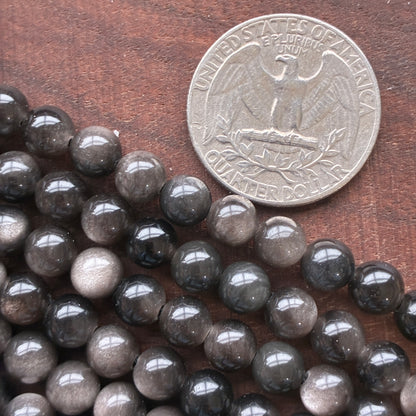 6mm Silver Sheen Obsidian Round Bead Strand