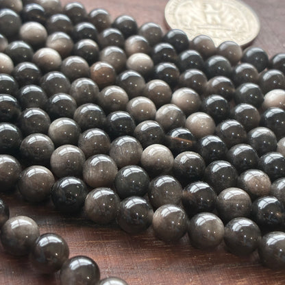 6mm Silver Sheen Obsidian Round Bead Strand