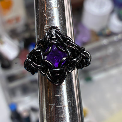 Stainless Steel Chainmail Ring (Amethyst)