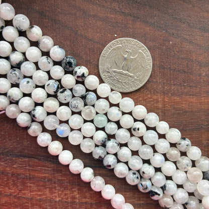 6mm Moonstone with Tourmaline Round Bead Strand