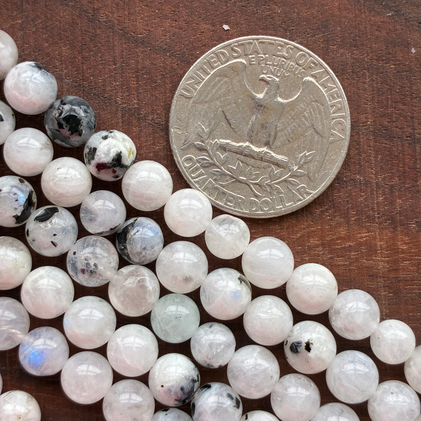 6mm Moonstone with Tourmaline Round Bead Strand