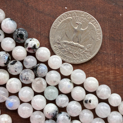 6mm Moonstone with Tourmaline Round Bead Strand