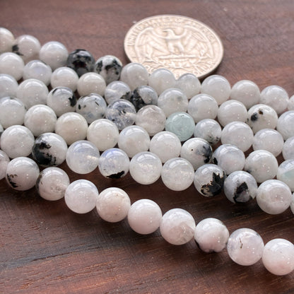 6mm Moonstone with Tourmaline Round Bead Strand