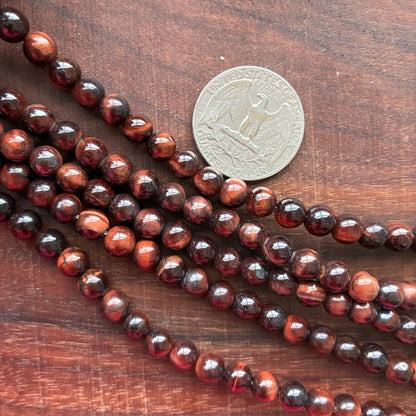 6mm Red Tiger Eye Round Bead Strand