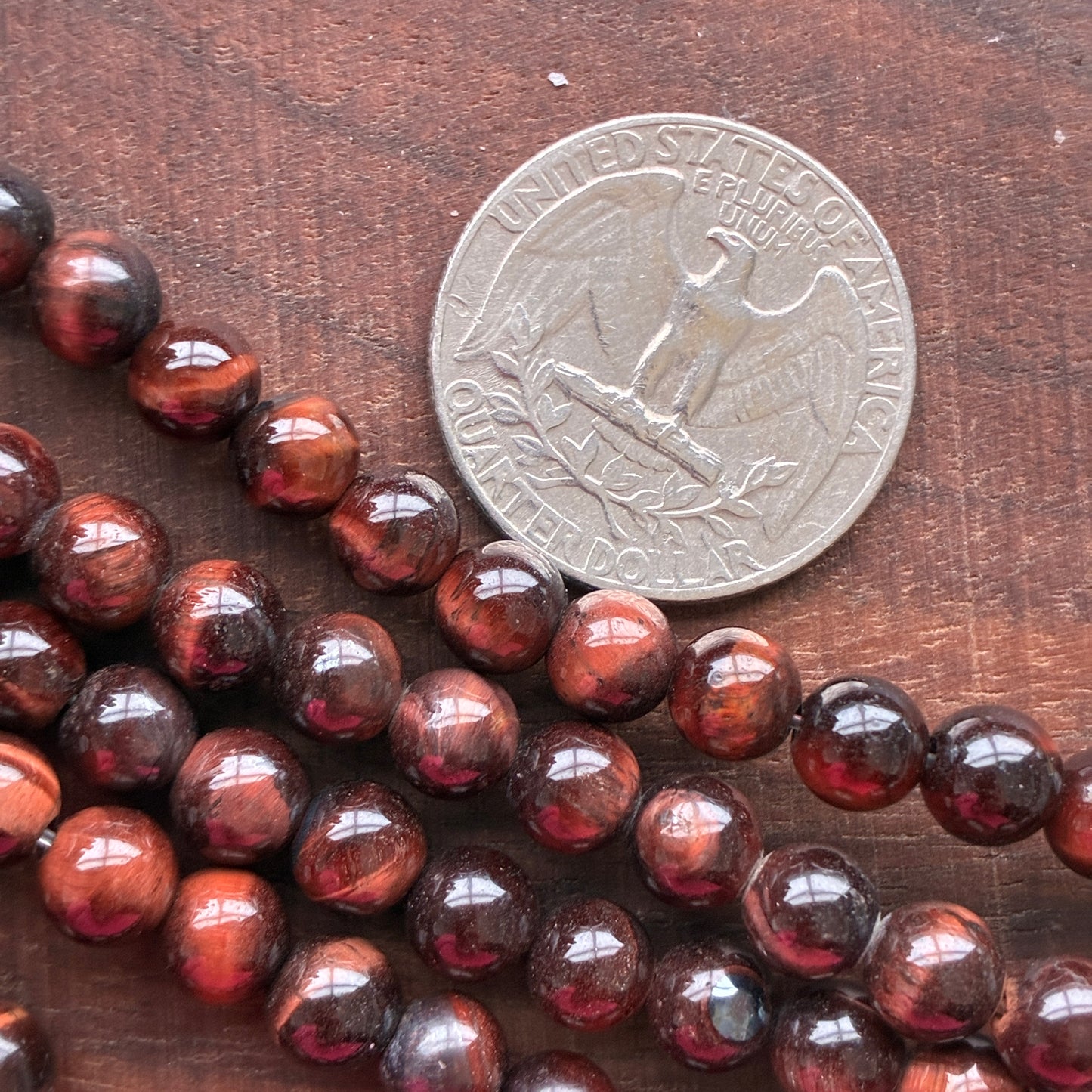 6mm Red Tiger Eye Round Bead Strand