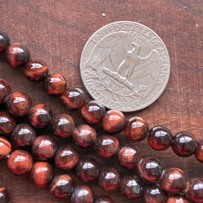 6mm Red Tiger Eye Round Bead Strand