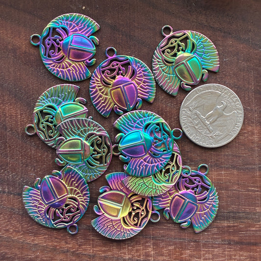 Stainless Steel Charm - Beetle - Rainbow Color