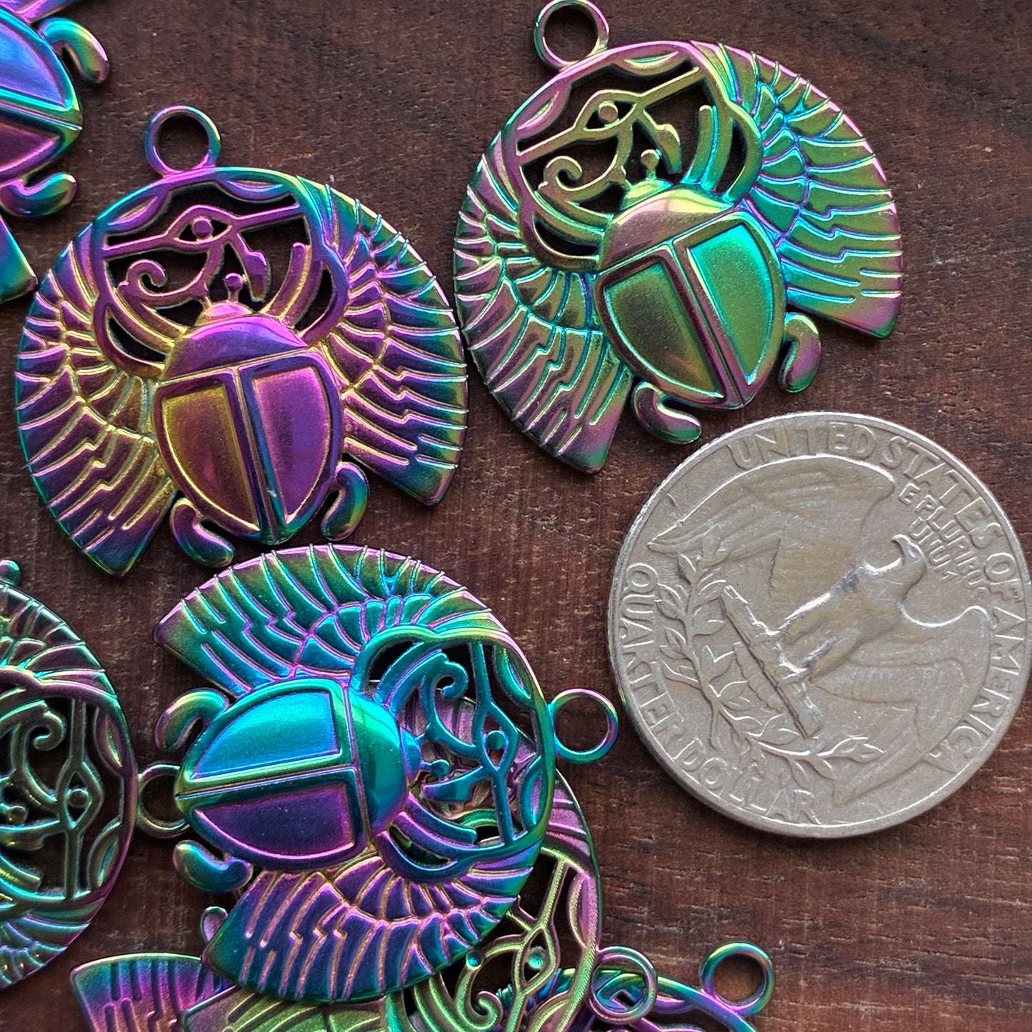 Stainless Steel Charm - Beetle - Rainbow Color