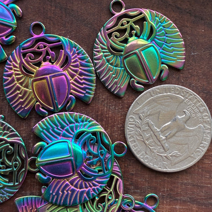 Stainless Steel Charm - Beetle - Rainbow Color