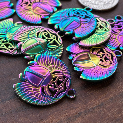 Stainless Steel Charm - Beetle - Rainbow Color