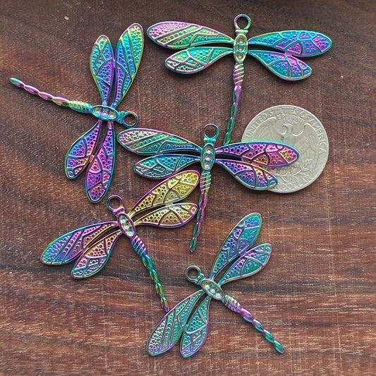 Stainless Steel Charm - Dragonfly - Rainbow Color