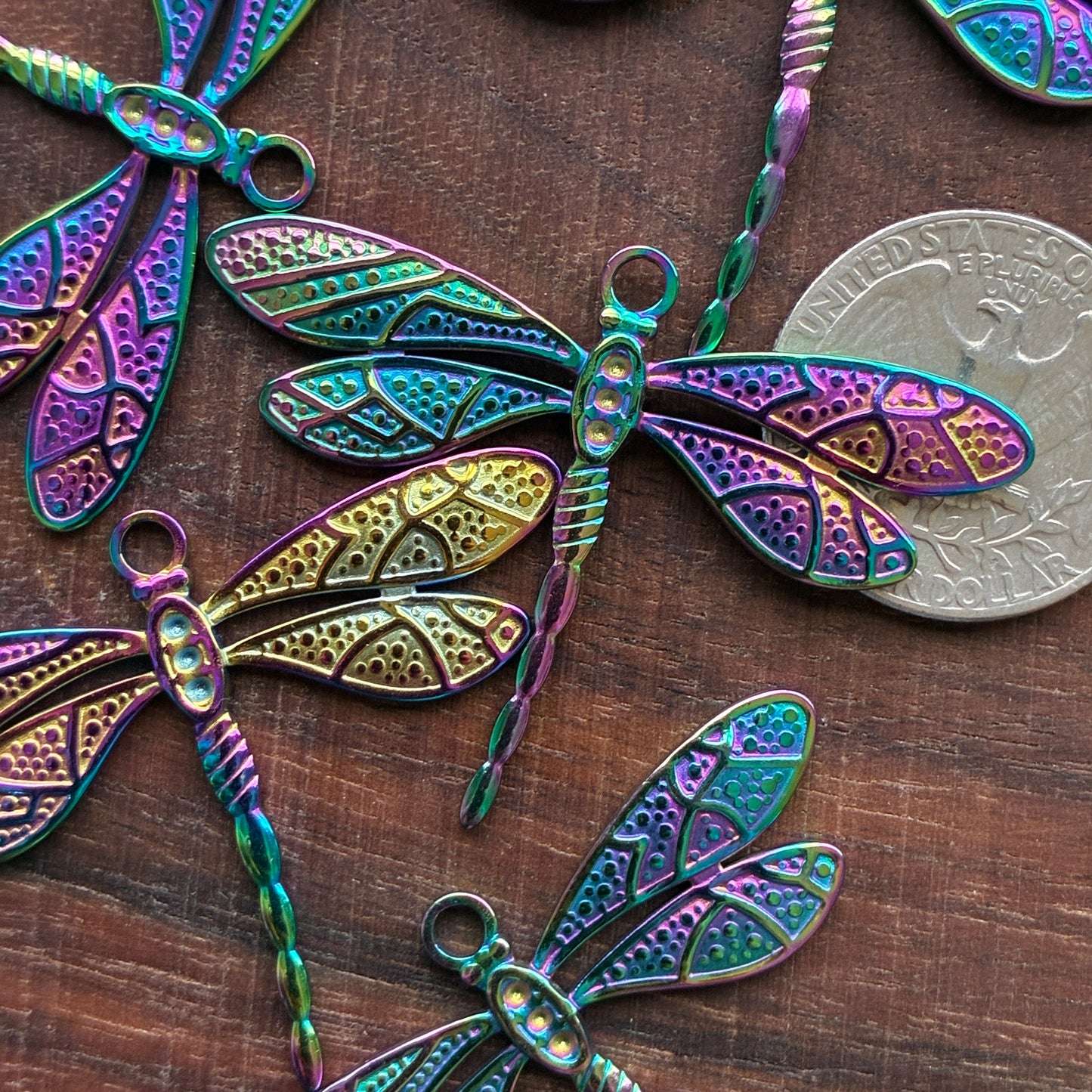 Stainless Steel Charm - Dragonfly - Rainbow Color