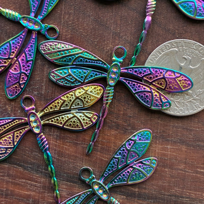 Stainless Steel Charm - Dragonfly - Rainbow Color