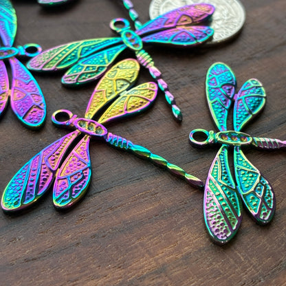 Stainless Steel Charm - Dragonfly - Rainbow Color