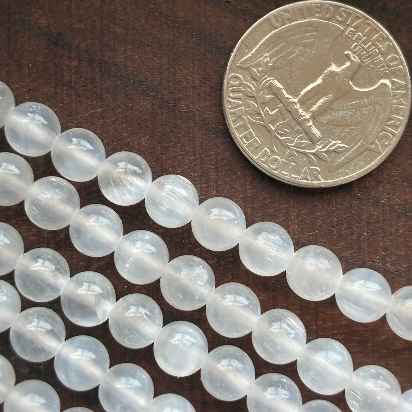6mm Selenite / Satin Spar  Round Bead Strand