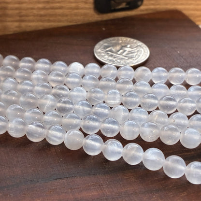 6mm Selenite / Satin Spar  Round Bead Strand
