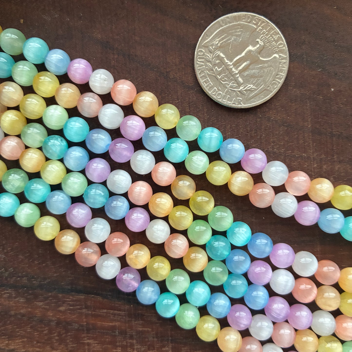 6mm Rainbow Selenite / Satin Spar  Round Bead Strand (Dyed)