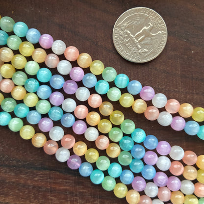 6mm Rainbow Selenite / Satin Spar  Round Bead Strand (Dyed)