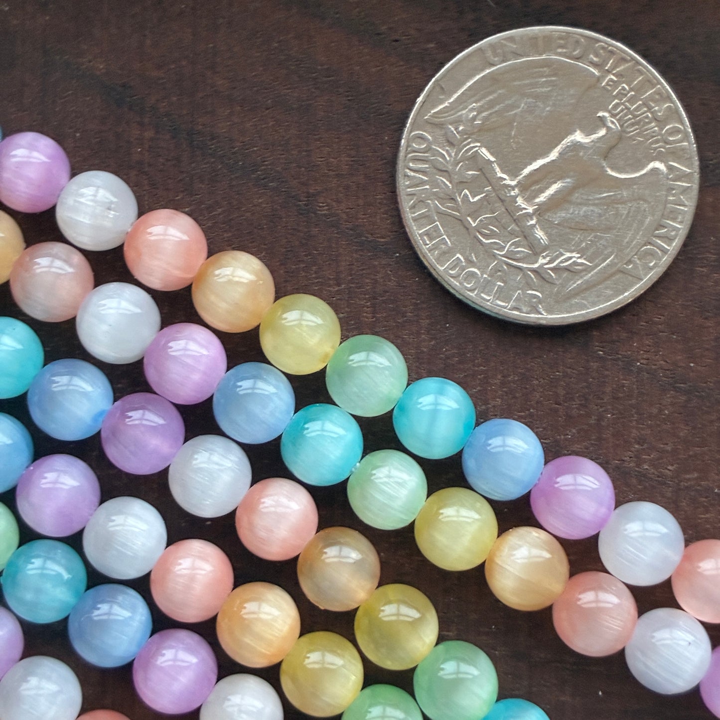 6mm Rainbow Selenite / Satin Spar  Round Bead Strand (Dyed)
