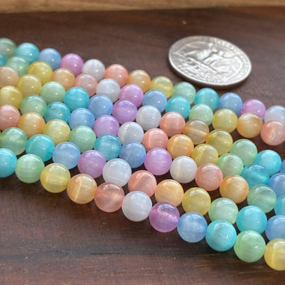 6mm Rainbow Selenite / Satin Spar  Round Bead Strand (Dyed)