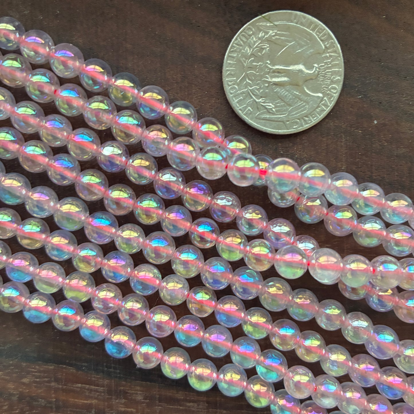 6mm Aura Rose Quartz Round Bead Strand