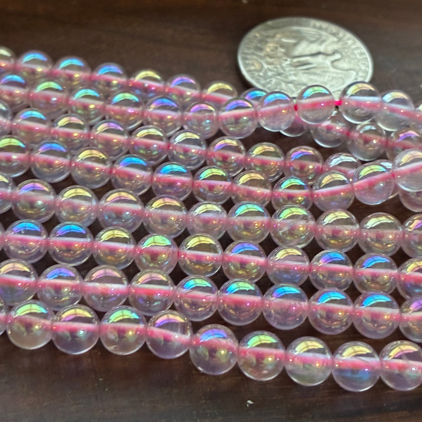 6mm Aura Rose Quartz Round Bead Strand