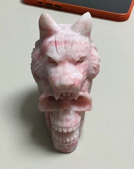 PRE - ORDER - Warehouse - Pink Opal - Wolf Skull - Crystal Craving