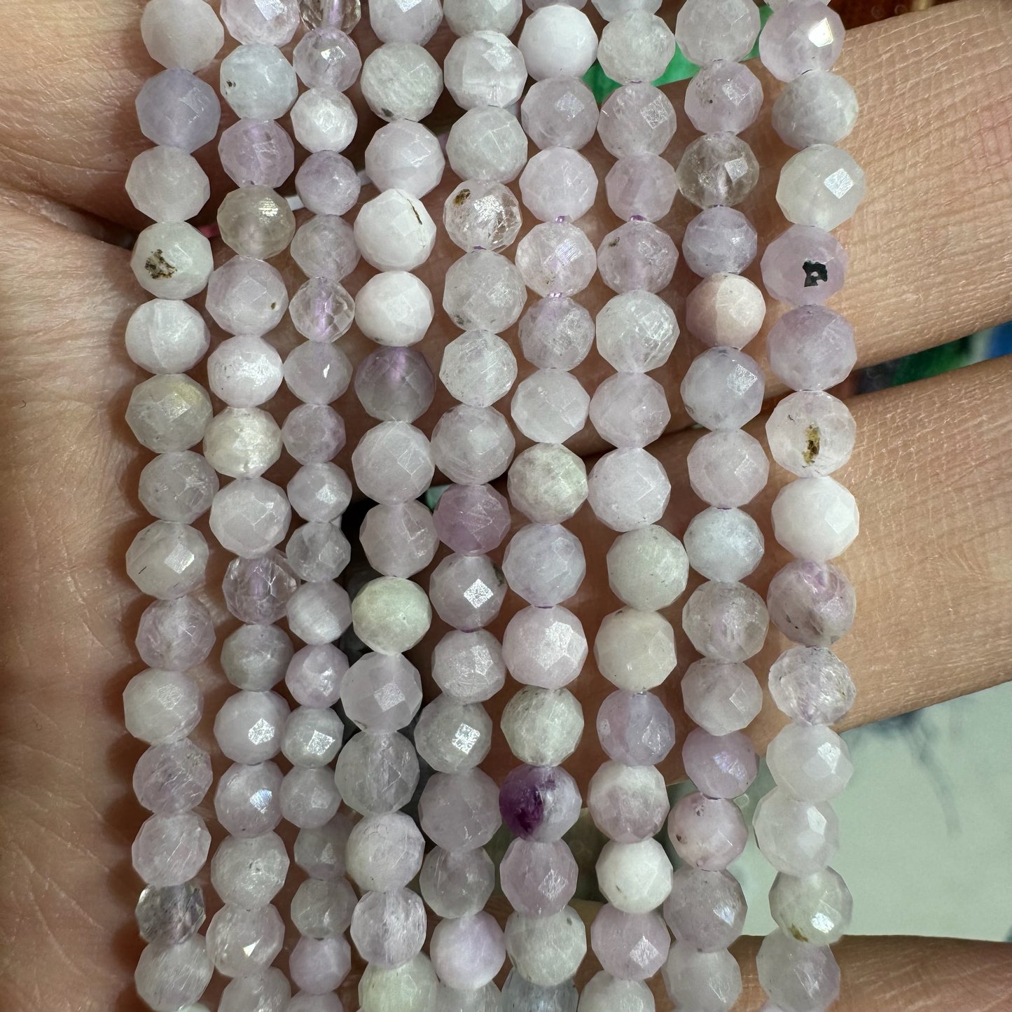 Kunzite Faceted Bead Strand 3mm 4mm
