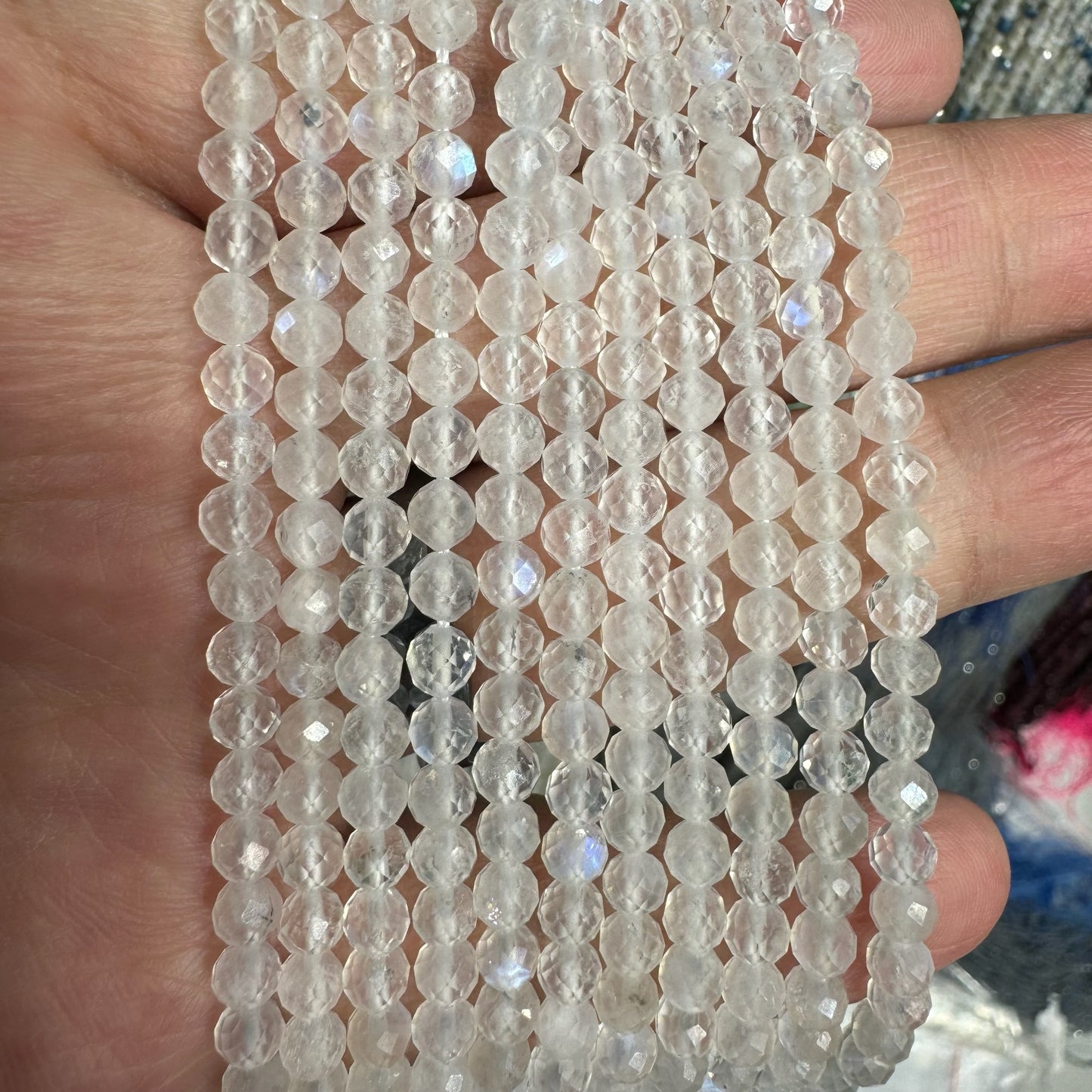 Moonstone Faceted Bead Strand 3mm 4mm