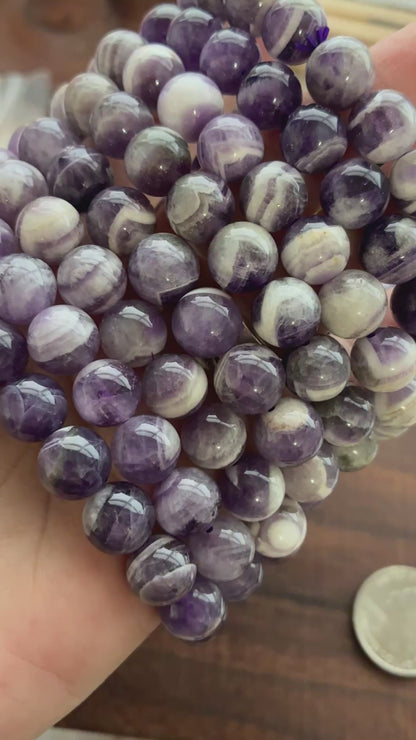 Chevron Amethyst 10-11mm Bead Bracelet