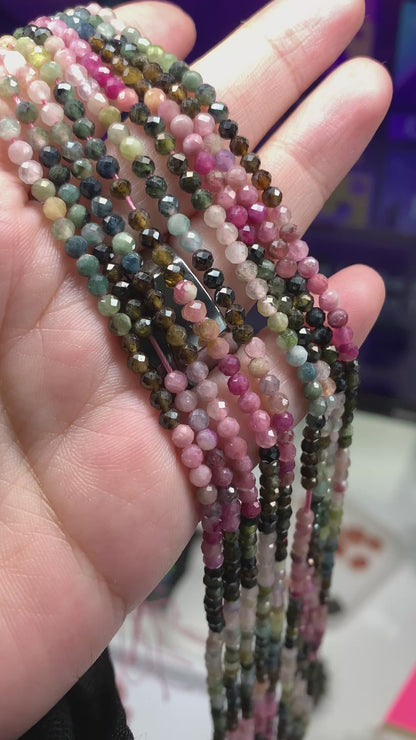 3-4mm Rainbow Tourmaline Faceted Strand
