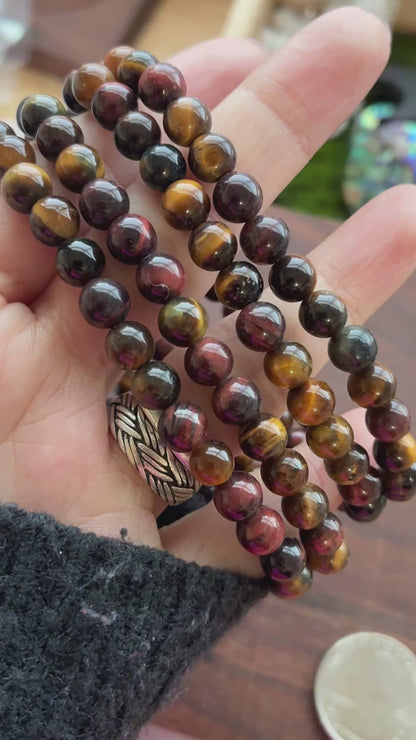 Tri-color Tiger Eye 6mm Bead Bracelet